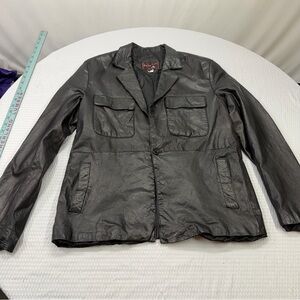 Bachrach Black Leather Military-Style Field Jacket